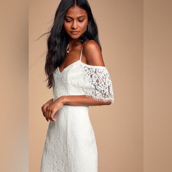 NWT Lulus Caterina White Lace Off-the-Shoulder Mermaid Maxi Dress Gown XS - Picture 5 of 16